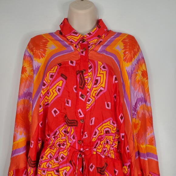 Farm Rio Tiki Bananas Scarf Long Sleeve Mini Romper Red Latinx Size Medium - Picture 5 of 12